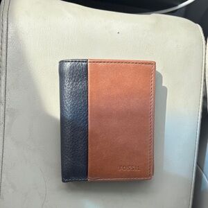 Fossil Men's Black and Tan Leather Card Holder